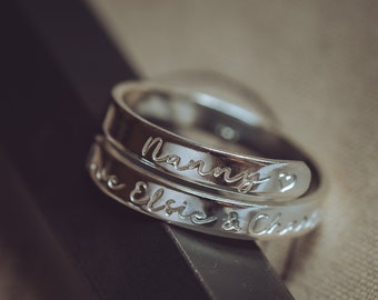 Sterling Silver Nanny dainty adjustable wrap ring personalised band mum womens present birthday Christmas gift jewellery nana grandma nanna