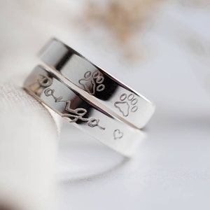 Paw prints sterling silver wrap around ring adjustable pet jewellery lover names animal cat paws love gift puppy present dog mum remembrance