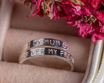 First my Mum forever my friend Sterling Silver adjustable wrap around ring hand stamped mummy womens gift present birthday mothers day