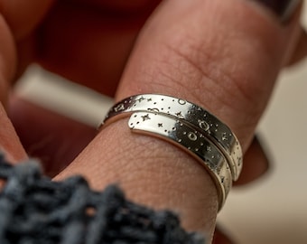 Space Sterling Silver Secret Message adjustable wrap ring personalised girlfriend gift present birthday jewellery friend stars planets moon