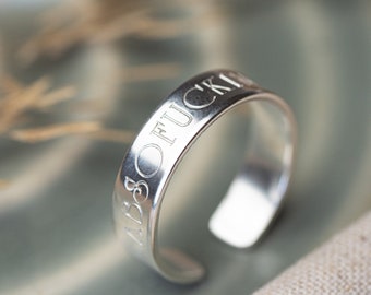 Absofuckinglutely Sterling Silver adjustable ring hand stamped ladies womens sister mum friend thumb ring birthday gift for her swear word