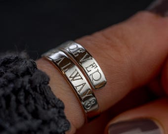 FOREVER & ALWAYS adjustable wrap ring personalised girlfriend gift present birthday valentines Day jewellery 925 anniversary