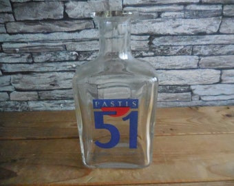 vintage glass pitcher blue and red logo Casanis Le Pastis advertising carafe water carafe to water French pastis yellow