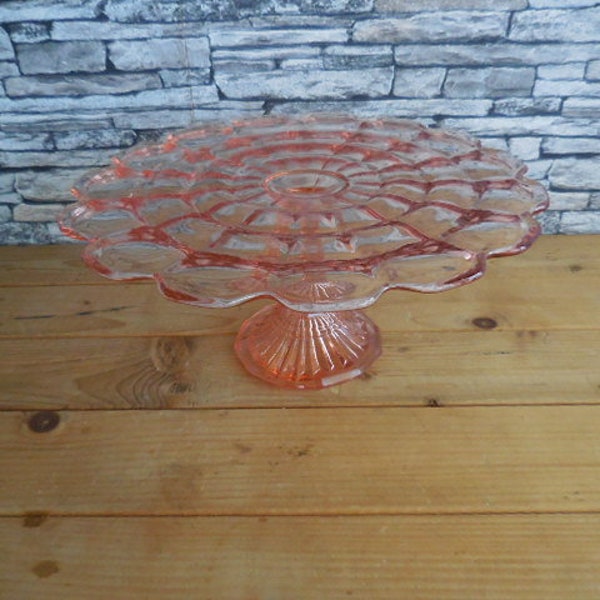 Vintage French pink glass cake stand