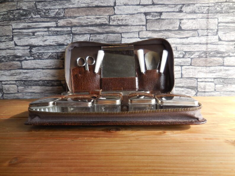 Vintage Mens Travel Case Brown Leather Etsy