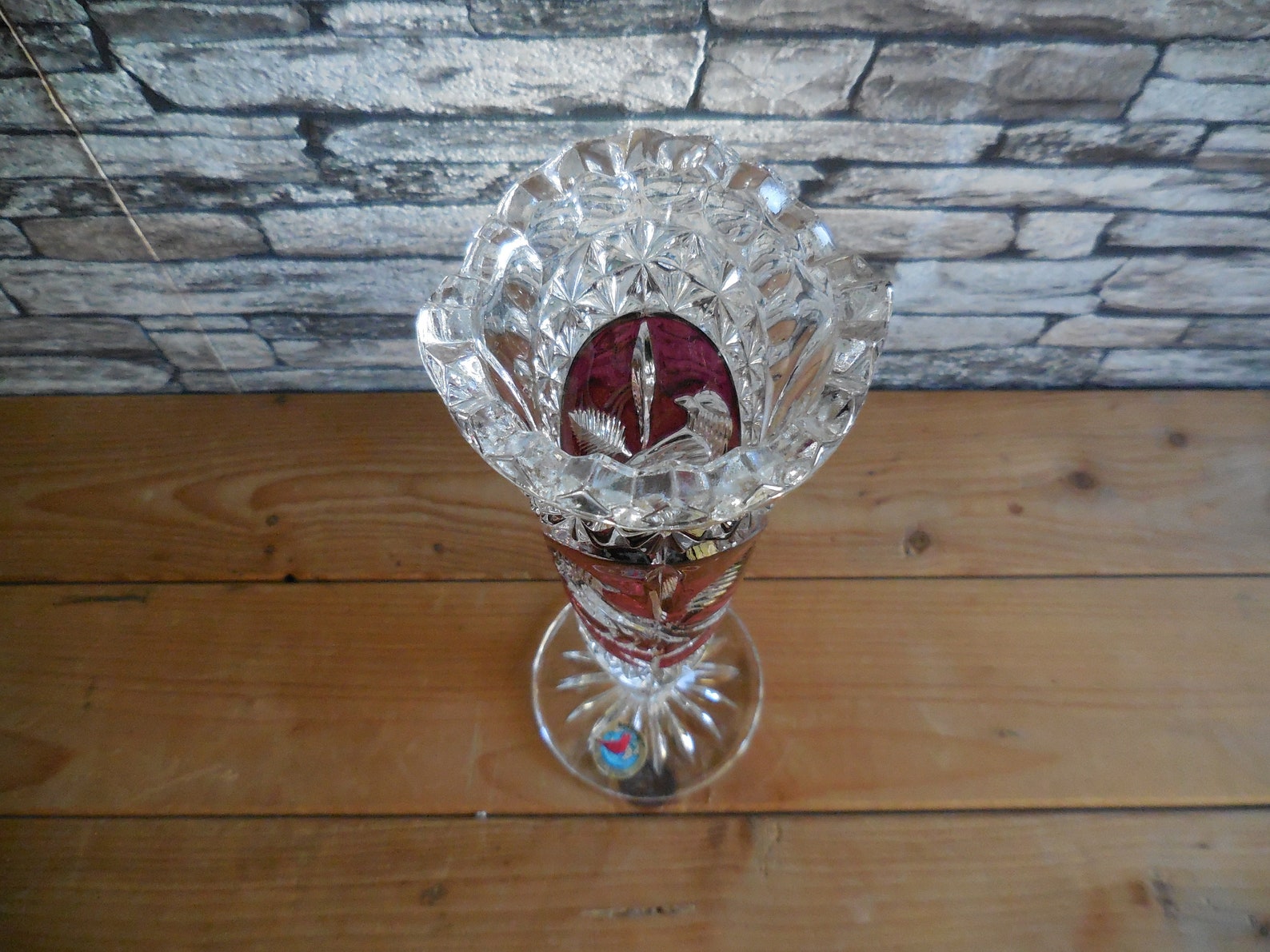 Vintage German crystal cut glass rose vase Etsy
