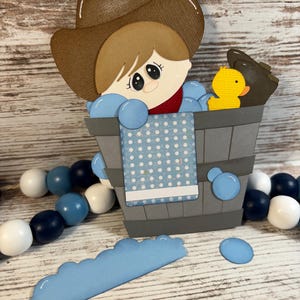 Western Boy in Washtub premade paper piecing for cards, scrapbooking pages. 45A