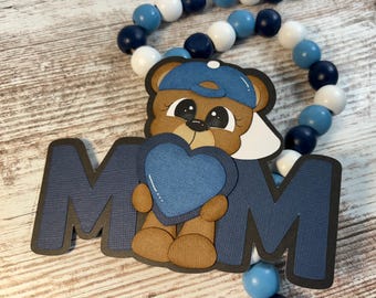 Blue Bear Mom Title  premade  layered paper piecing for scrapbooking pages. 38A