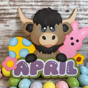 April Highland Cow Title premade layered paper piecing for scrapbooking pages, cards.  205B