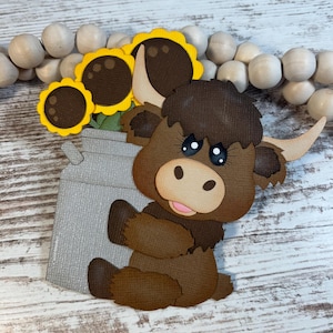 Highland Cow Paper Piecing: Milk Can, Sunflowers, Scrapbooking. 218B