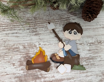 Camping Boy for scrapbooking pages, premade layered paper piecing.  C773
