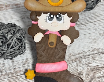 Little Cowgirl for scrapbooking pages, premade layered paper piecing.  356B