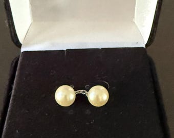 Vintage Single Faux Pearl Cufflink – Mid-Century Silver Tone Chain Link, Replacement Cufflink