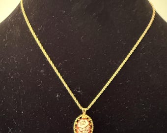 Vintage Trifari Gold-Tone Cameo Pendant Necklace – Signed, 18” Chain