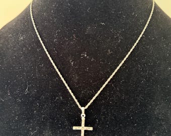 Vintage Sterling Silver Cross Necklace – 18” Rope Chain, Religious Jewelry, Christian Pendant