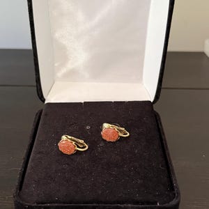Vintage Orange Faux Druzy Clip-On Earrings | Sparkly Round Cabochons in Gold Tone - Retro 1970s–80s Costume Jewelry with Free Shipping