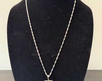 Vintage Sterling Silver Heart Necklace, 925 Filigree Pendant with Gold Vermeil Accents on Italian Rope Chain