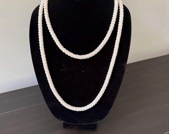 Vintage Faux Pearl Rope Necklace: Long Hand-Strung Beaded Strand