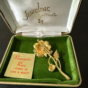 Vintage Jeweline Gold Tone Romantic Rose Brooch with Rhinestones with Free Shipping