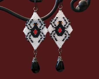 Black Widow Long Statement Earrings, Unique Goth Chic Spider Jewelry