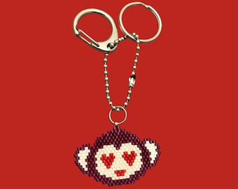 Monkey Head Charm With Heart Eyes, Keychain, Romantic Fun Gift