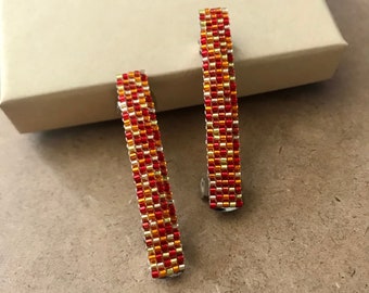 Shiny Red, Orange, And Silver Lined Yellow Small French Style Barrettes, 50mm