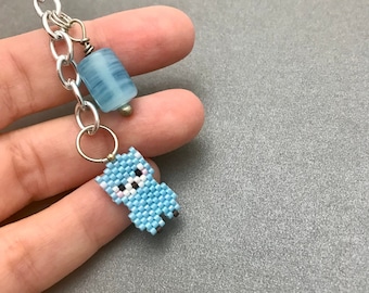 Blue Llama Mini Keychain With Blue Glass Bead Accent