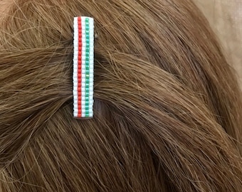 Mini French Barrettes 40 mm / 1 1/2-inch in Christmas Theme Colors, Red, Green, and White