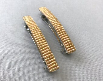 Green Orange Pink Mini Neon Beaded French Barrettes 40mm
