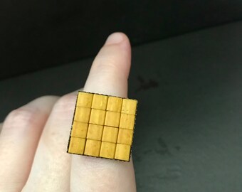 Honey Mustard Square Adjustable Antiqued Bronze Color Ring