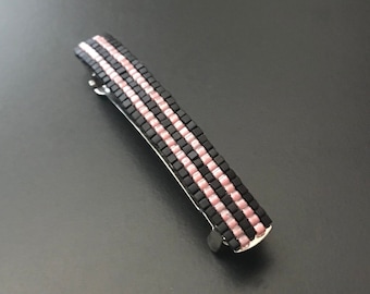 Black And Pink Striped Medium French Barrette, 70mm