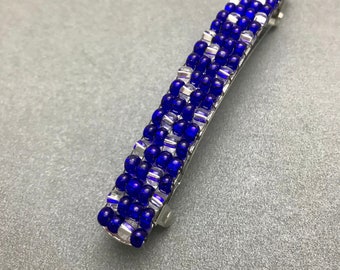 Silver Lined Cobalt Blue Colored French Barrette, 80mm Or 90mm