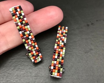 Mini French Barrettes 40 mm / 1 1/2-inch in Halloween Colors, Set of Two