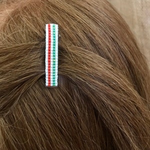Christmas MINI French Barrettes, Red, White, Green Stripes, 40mm