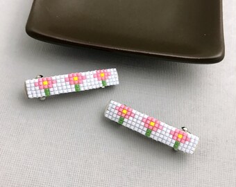 Green Orange Pink Mini Neon Beaded French Barrettes 40mm