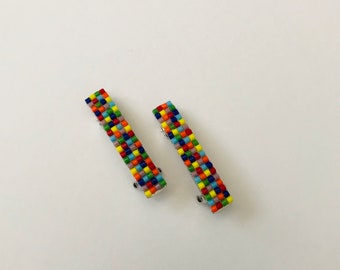Green Orange Pink Mini Neon Beaded French Barrettes 40mm