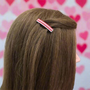 Valentine&#39;s Day Hair Barrettes, Red, Pink, White Striped MINI French Barrettes, 40mm, Cute Girly Accessories
