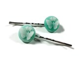 Reserved Item, Please Do Not Buy! Sea Green And White Butterflies, Decorative Bobby Pins, 2 Pins