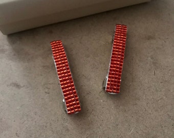 Shiny Red MINI French Style Barrettes, 40mm, Set of Two