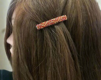 Shiny Red, Orange, And Silver Lined Yellow Small French Style Barrettes, 50mm
