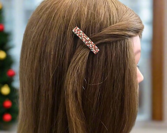 Mini French Barrettes 40 mm / 1 1/2-inch In Christmas Theme Red, Gold, Green, and White