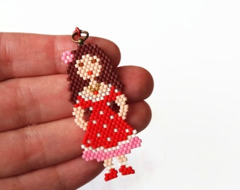 Artisan Doll Charm, Pink And Red, Clasp Included, One Of A Kind Detailed