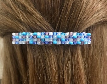 Blue White Mix Large French Barrette, 80mm, For Long Hair, Sturdy
