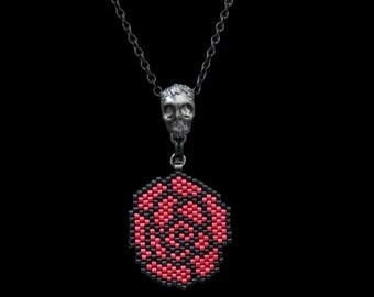 Rose Necklace With Skull Accent, Goth Chic Necklace