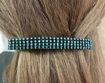 Large Pink Lined Green French Barrette, 90mm, For Long Hair, Thick Hair, Sturdy