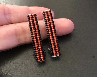 Mini French Barrettes 40mm / 1 1/2-inch in Halloween Colors, Set of Two, Black and Orange