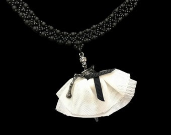 Ballerina Skeleton Black Necklace, 18 Inch