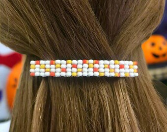 French Barrette 80mm, Halloween Candy Corn Inspired Hair Clip