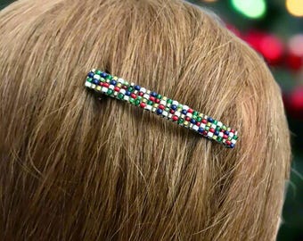 Small French Barrettes 60mm / 2 3/8 Inches, Christmas Inspired Glass Beads
