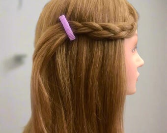 Lavender Color Lined Mini French Style Barrettes, 40mm, Set of Two